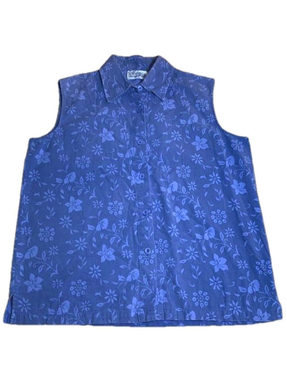 Medium Tradition Country Collection sleeveless collared button up floral blouse